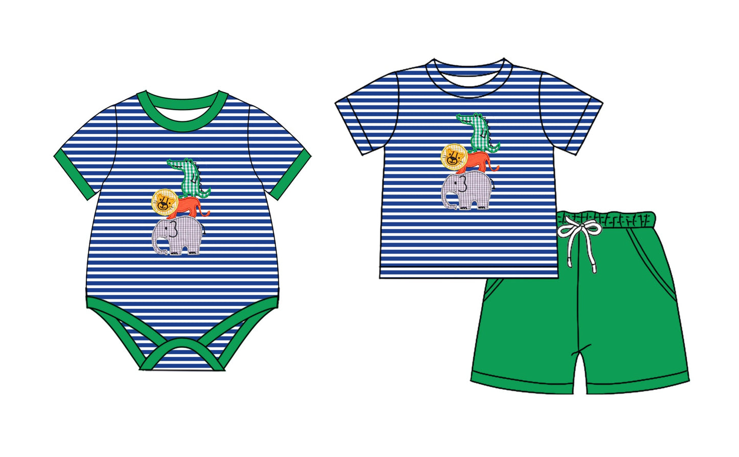 Baby Boy Short Sleeves Animals Stripes Sibling Romper Set ( Moq 5 Each Style ) 2.13