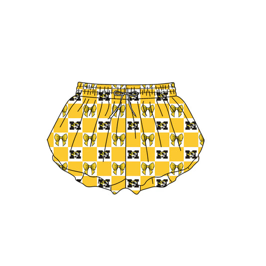( Moq 5 Each Style ) Kids Girls Adult Women Tigers Bows Yellow Plaid Team Shorts Sibling Mom and Me Yoga Clothes