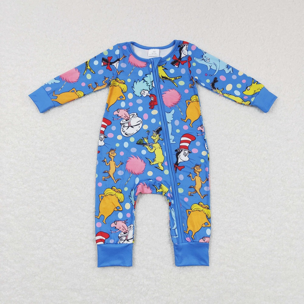 LR0784 Baby Boy Long Sleeves Dr Reading Zipper One Piece Blue Romper