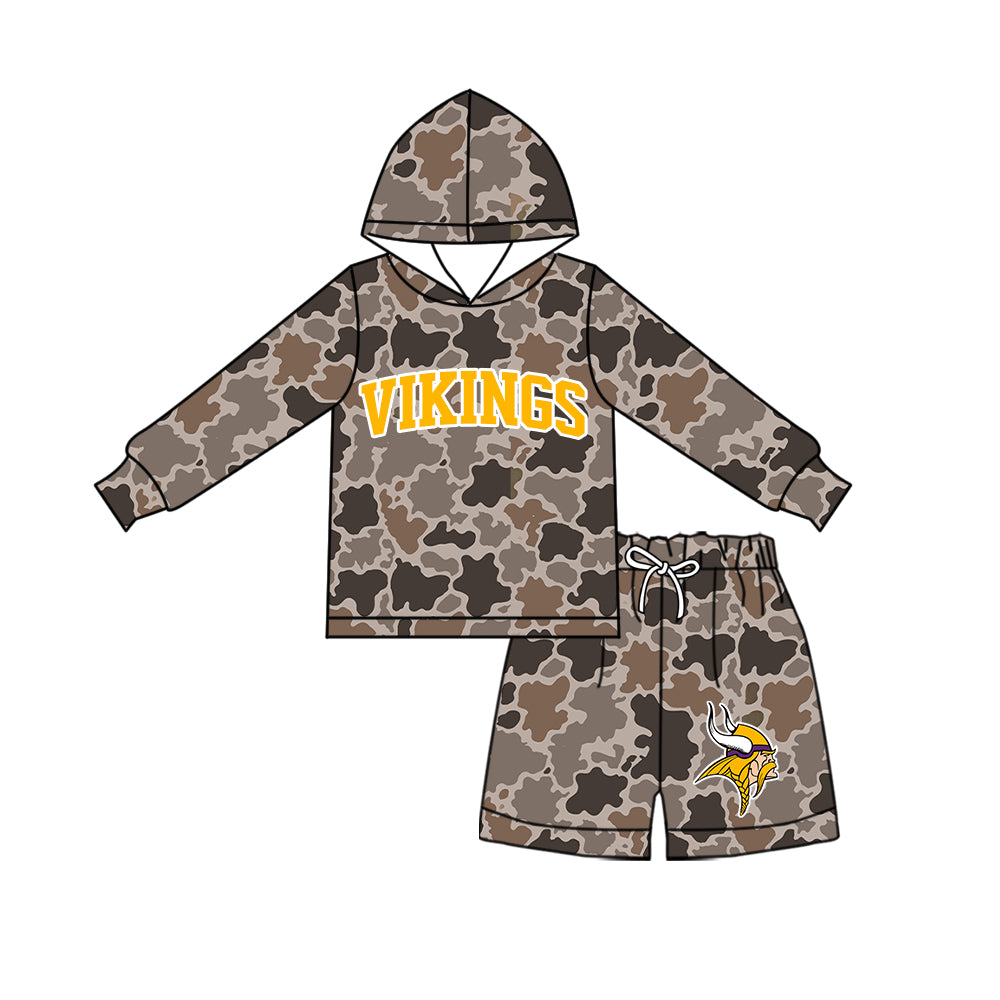 ( Moq 5 ) Baby Girls Kids Long Sleeves Hoodie Shirt Camo Shorts Team Set Clothes