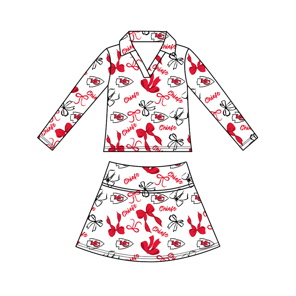 ( Moq 5 ) Baby Girls Kids Long Sleeves Bows Shirt Skirt Shorts Team Sets Clothes