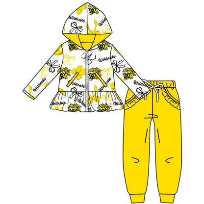 ( Moq 5 each style ) Baby Boy Girl Team Sibling Shirt Yellow Bows Cheer Dress Set 8.16