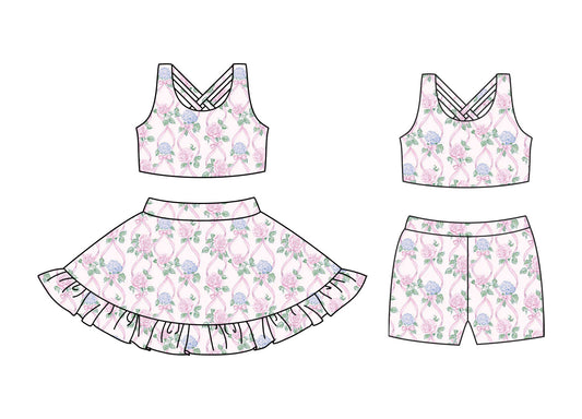 ( Moq 5 Each Style ) Baby Girl Sleeveless Pink Purple Flower Bows Sibling Yoga Active Set 3.24