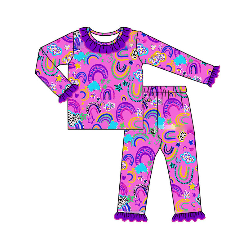 Baby Girl Long Sleeves Rainbow Purple Shirt Pants Pajamas Set