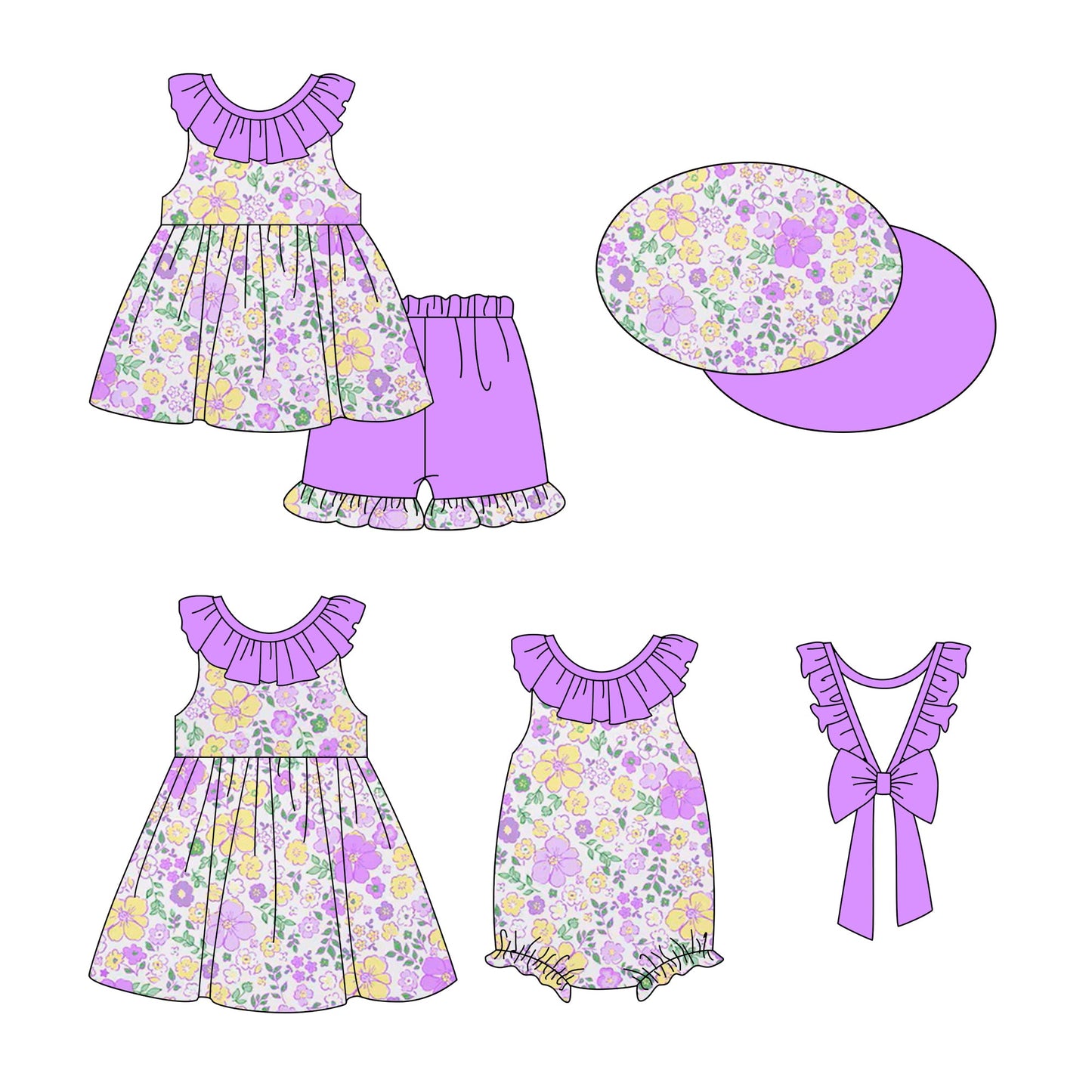 Baby Girl Flower Purple Sibling Romper Dress Set ( Moq 5 Each Style ) 1.2