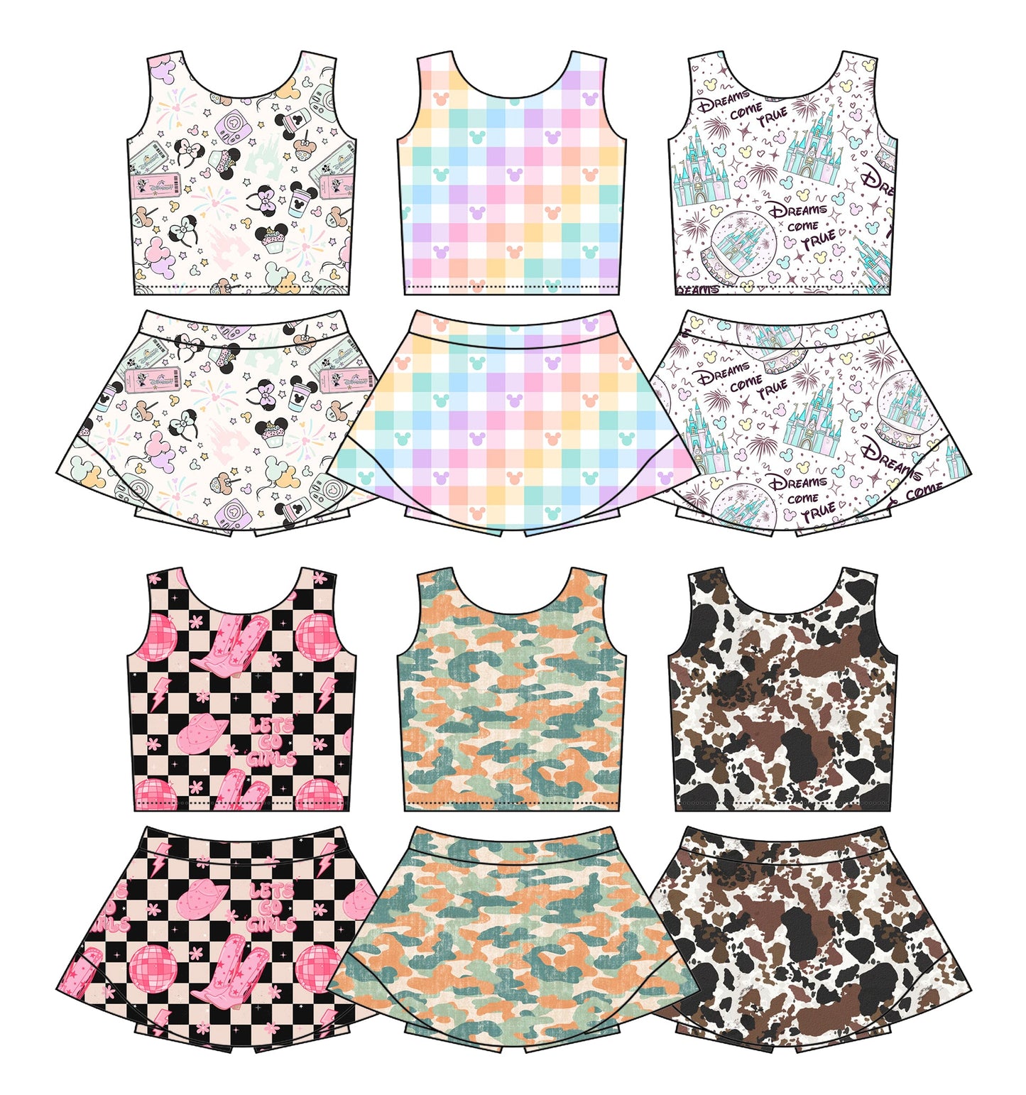 Baby Girl Sleeveless Cartoon Western Sibling Skorts Set ( Moq 5 Each Style ) 3.18