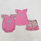 Sibling Baby Girls Kids Short Sleeves Embroidery Cross Flower Shorts Easter Set Romper RTS