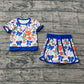 Baby Girls Toddler Short Sleeves Bows Football Team Shirt Shorts Yoga Blue Set RTS