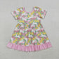 Baby Girls Short Sleeves Rabbits Camo Easter Knee Length Dress RTS