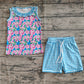 Baby Girl Sleeveless Flower Tops Blue Plaid Shorts Set RTS