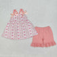 Baby Girl Straps Flower Bows Tunic Cotton Ruffle Pink Shorts Set RTS