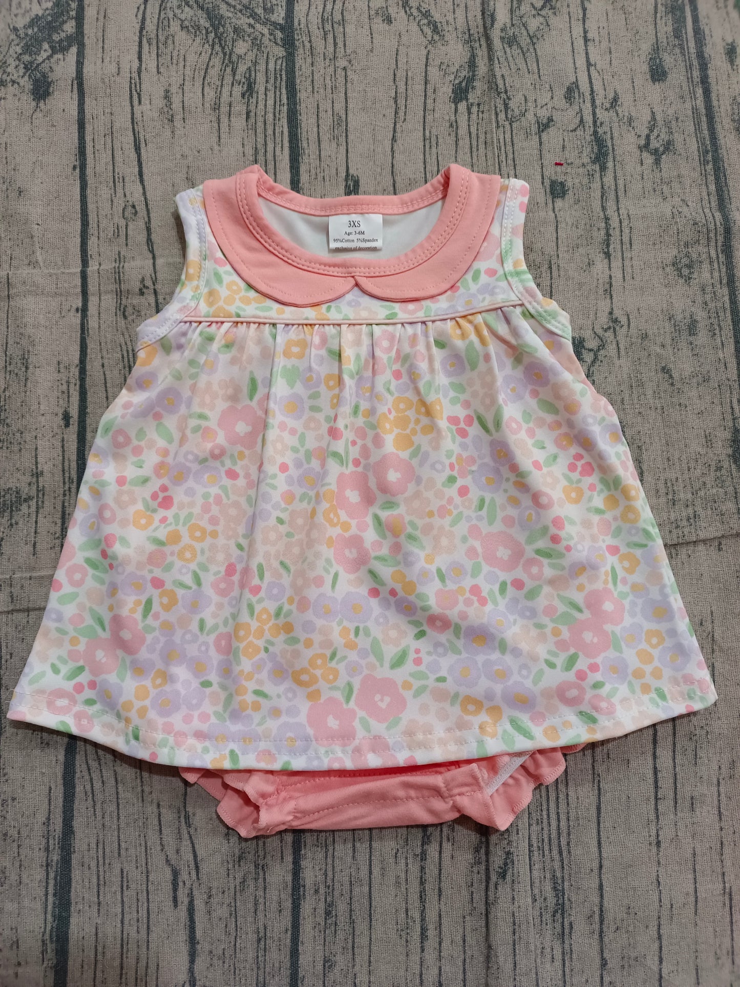 Baby Girls Infant Sleeveless Floral Tunic Pink Bummie Romper RTS
