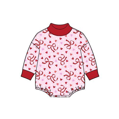 ( Moq 5 ) Preorder Baby Girls Infant Long Sleeves Valentine Hearts Bows Bubble Romper Clothes