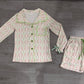 Adult Women Long Sleeves Christmas Tree Bows Buttons Tops Shorts Pajamas Pink Set RTS