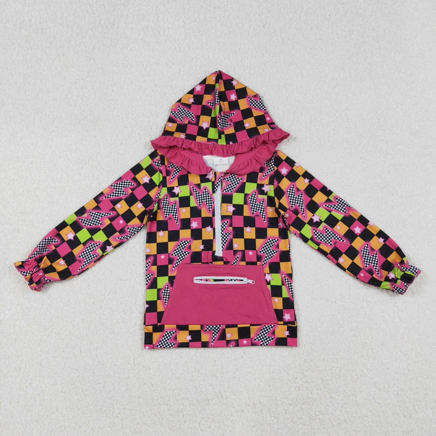 Baby Girl Long Sleeves Plaid Hoodie Zipper Pocket Pullover Shirt RTS