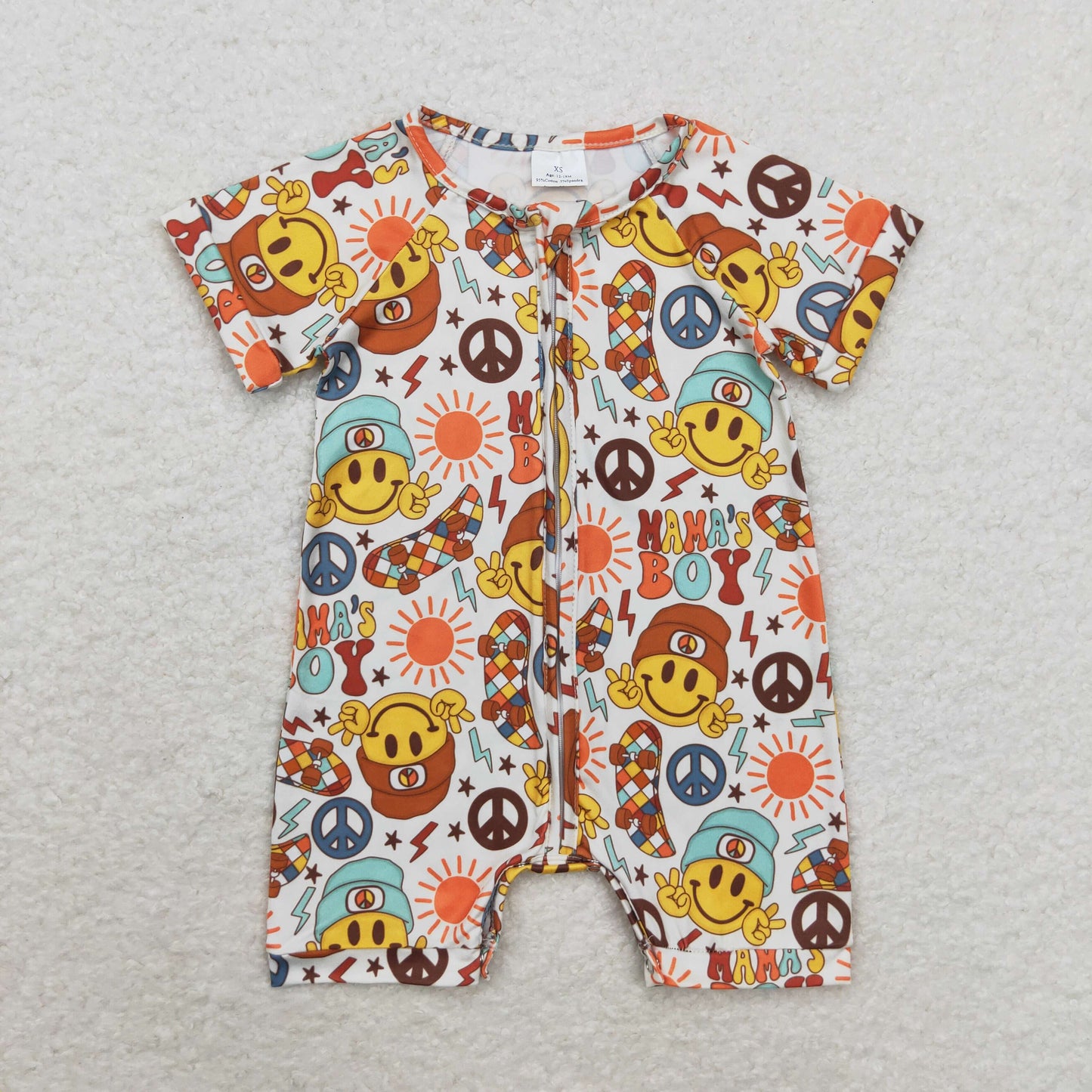 Baby Kids Mama's Boy Short Sleeves Zipper Smile Romper