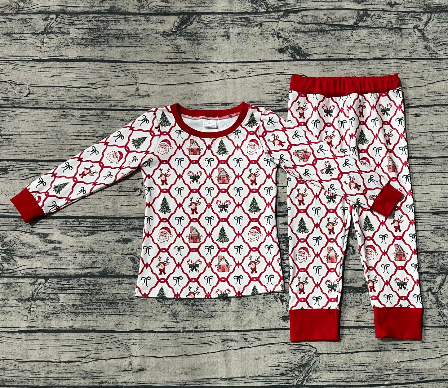Baby Girl Long Sleeves Bows Bears Shirt Pants Christmas Pajamas Set RTS