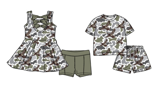 ( Moq 5 Each Style ) Sibling Baby Boys Girls Kids Ducks Camo Tops Shorts Sets Summer Clothes