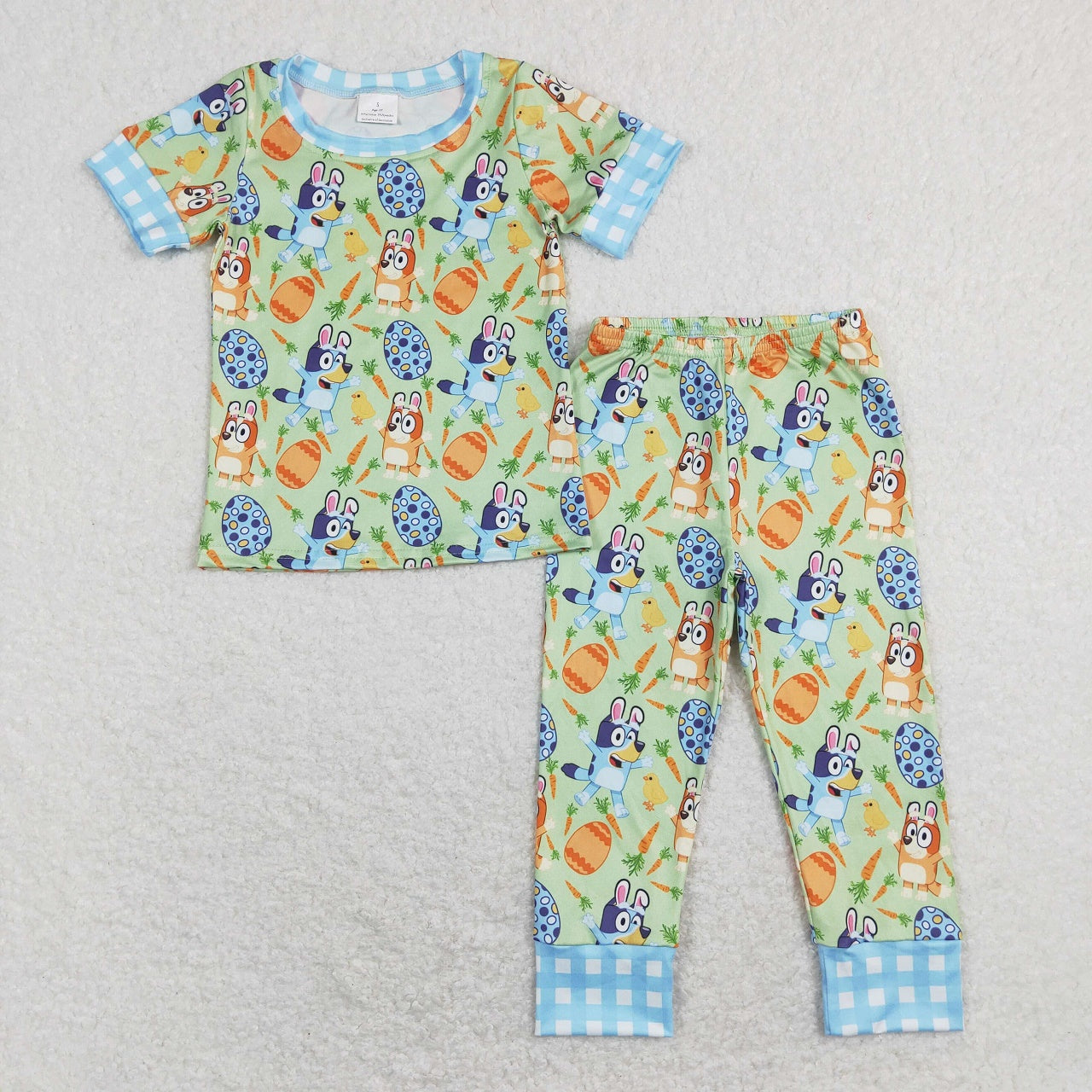 GSPO1253 Easter Baby Girl Short Sleeves Dogs Eggs Shirt Pants Pink Set Pajamas