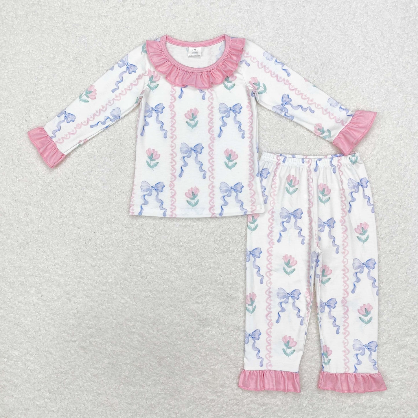 Baby Girl Long Sleeves Bows Flower Ruffle Shirt Pants Pajamas Set