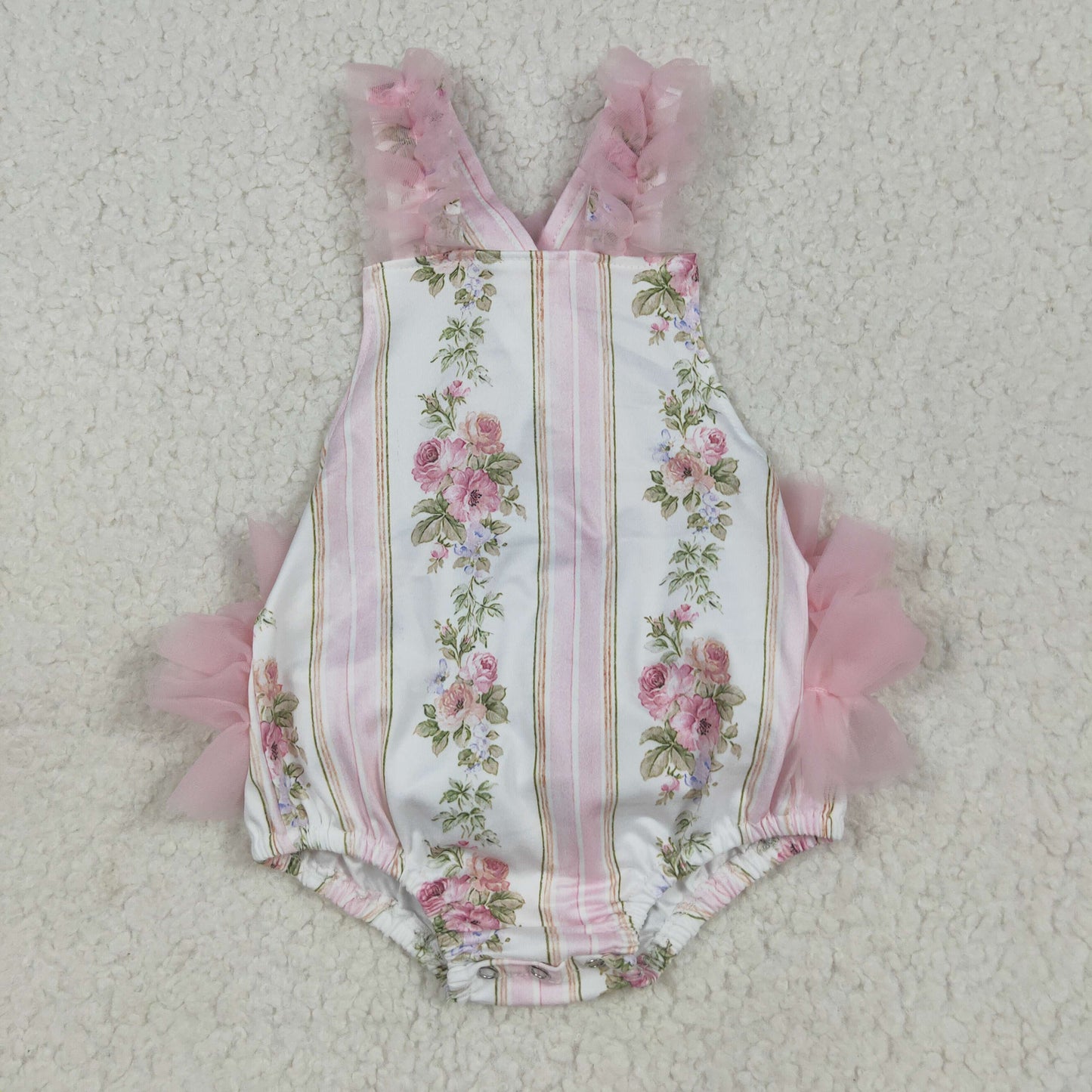 Baby Girl Infant Flower Ruffle Pink Tulle Bubble Romper RTS