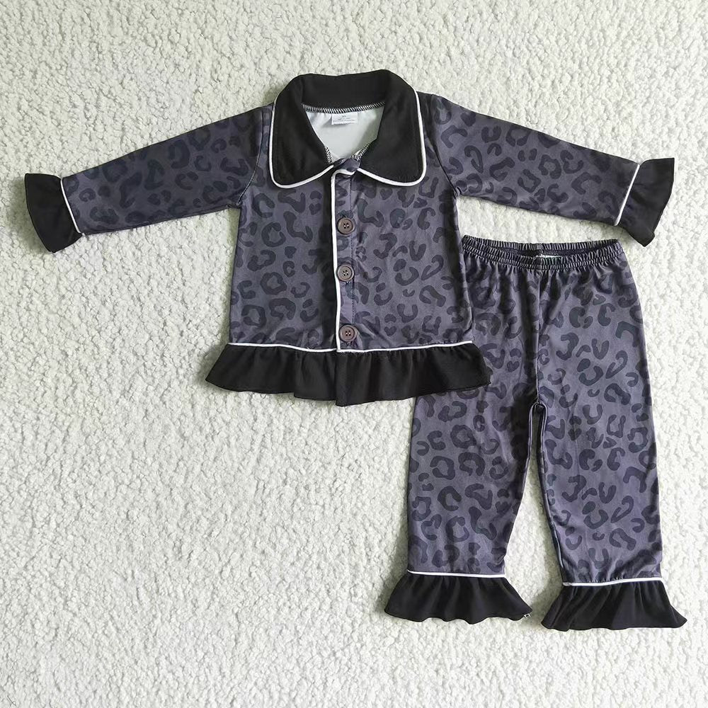 Sibling Baby Girls Long Sleeves Leopard Western Print Buttons Shirt Pants Pajamas Sets RTS