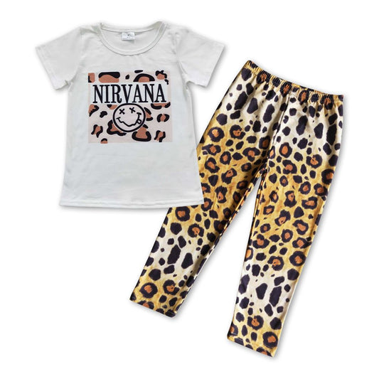 GSPO0838 Baby Girl Short Sleeves Shirt Leopard Pants Outfit