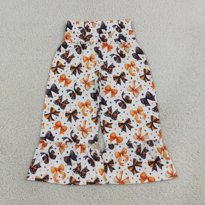 Sibling Baby Girls Kids Halloween Bows Pumpkins Ghosts Pants Bottoms Clothes RTS