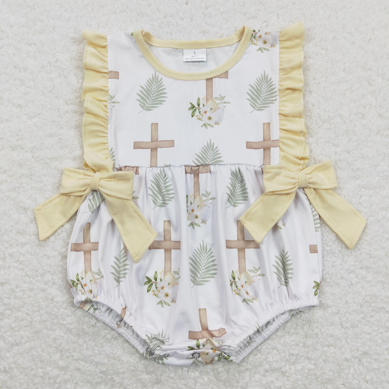 SR0619 Easter Baby Girl Easter One Piece Cross Eggs Floral Romper