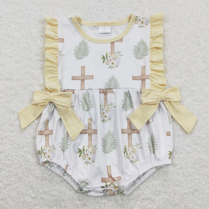 GSD0571 Baby Girl Short Sleeves Cross Eggs Floral Easter Dress