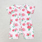 RTS Baby Girl Pink Flower Zipper Short Sleeves Romper