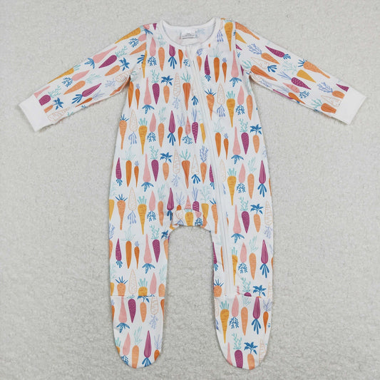 LR0890 Easter Baby Kids Long Sleeves Carrots Footie Zipper One Piece Romper