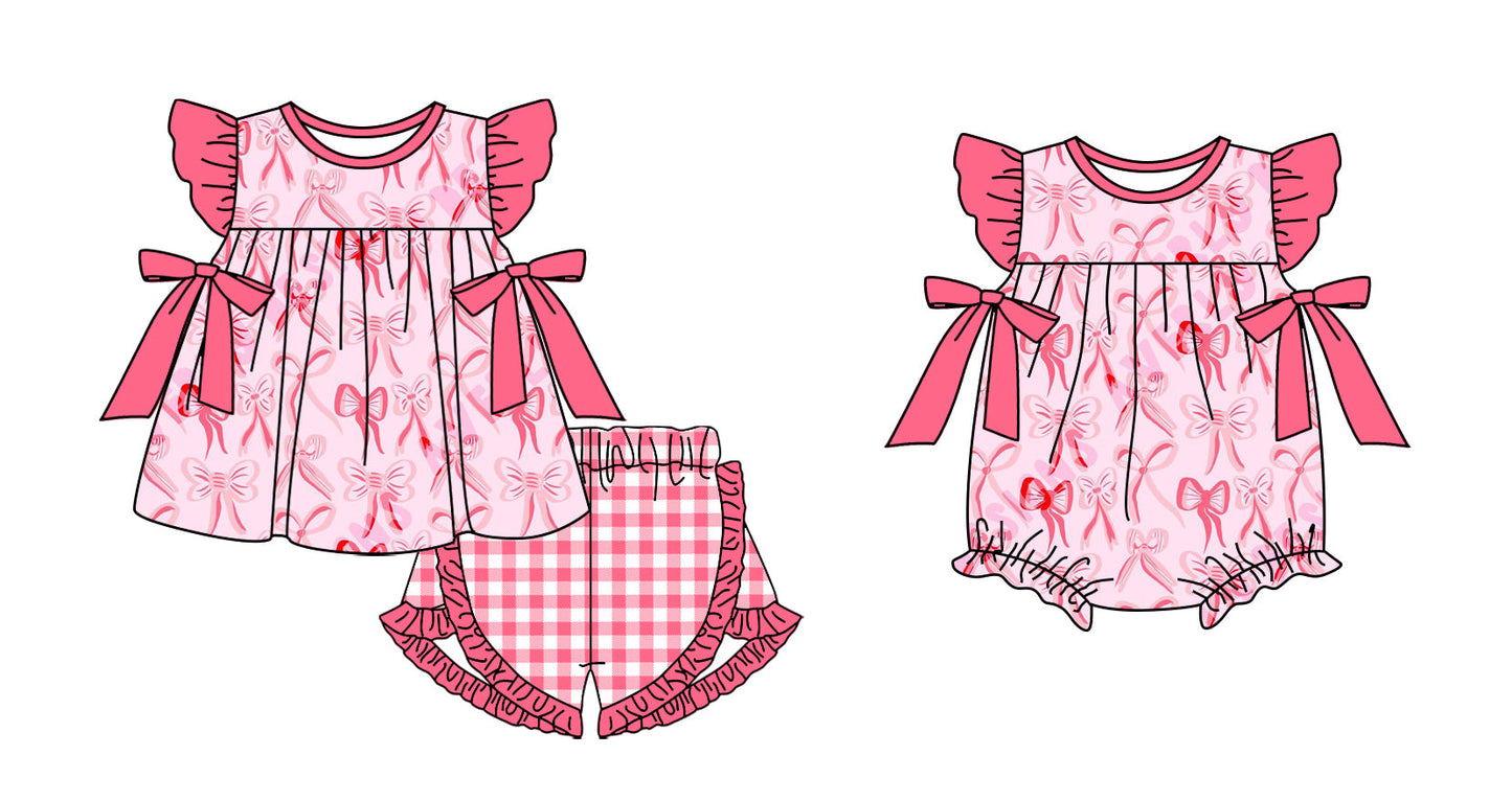 Baby Girl Short Sleeves Bows Sibling Pink Romper Clothes Set Moq 5 Each Style