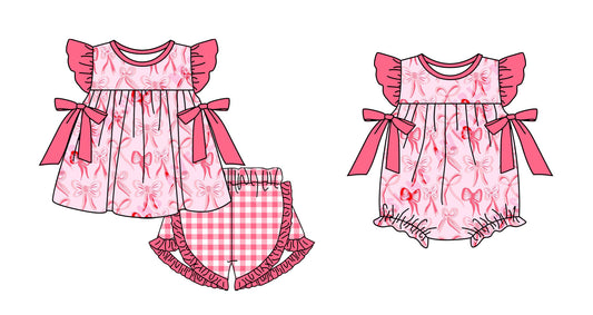 Baby Girl Short Sleeves Bows Sibling Pink Romper Clothes Set Moq 5 Each Style