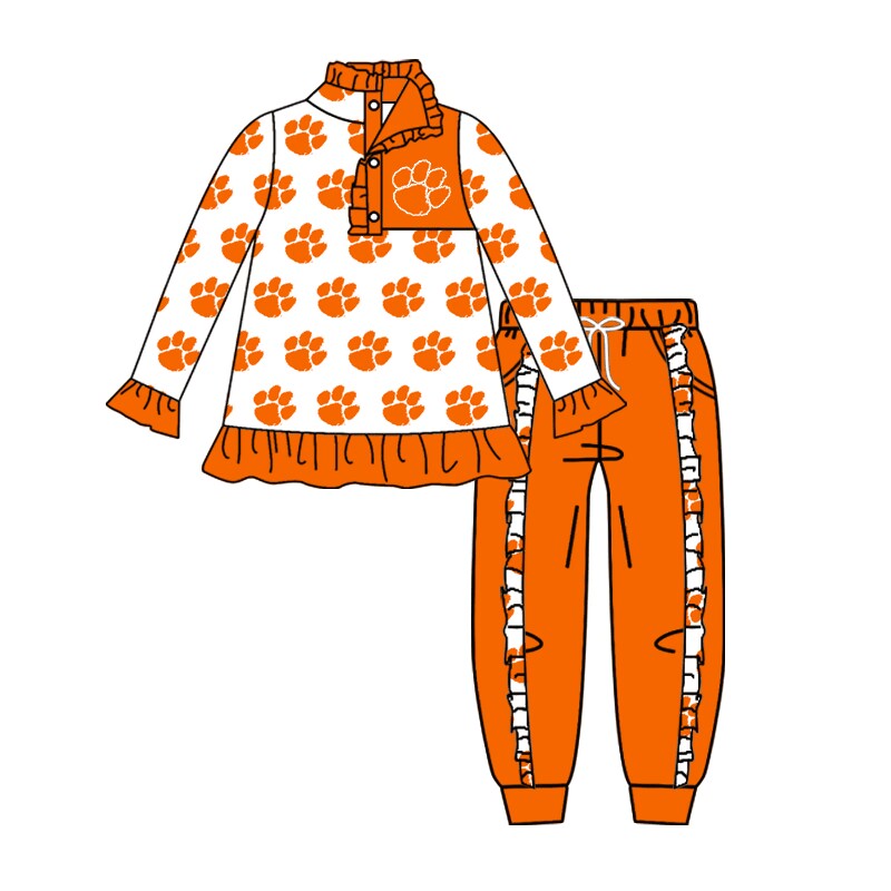 Baby Girl Long Sleeves Team Pullover Shirt Yellow Pocket Pants Fall Clothes Set Moq 5