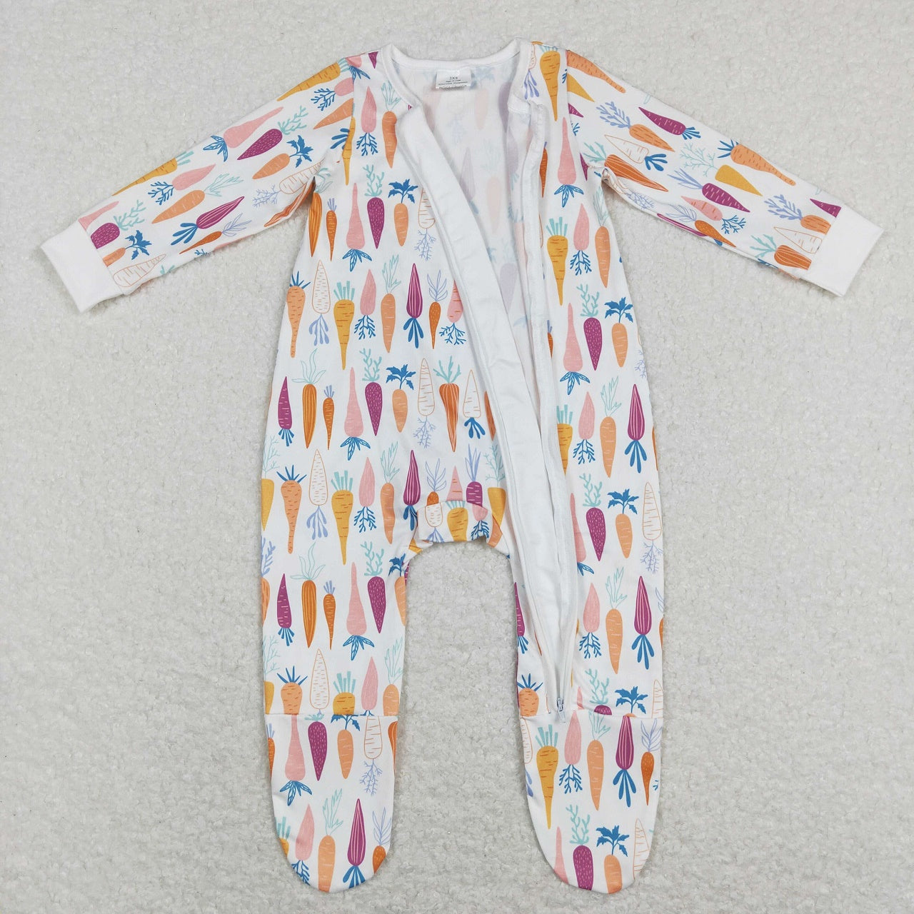 LR0890 Easter Baby Kids Long Sleeves Carrots Footie Zipper One Piece Romper