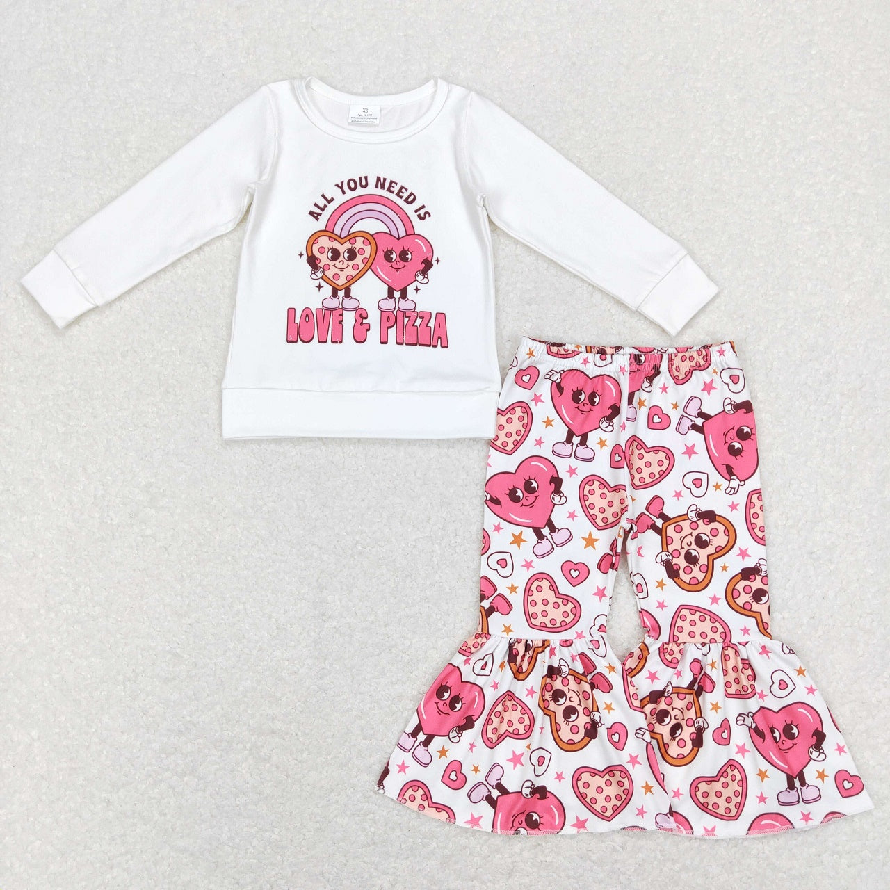 GLP1119 Valentine's Day Baby Girl Long Sleeves Love Pizza Shirt Bell Pants Set