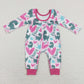 LR0877 Baby Girl Valentine's Day Dinosaurs Hearts Long Sleeves Romper