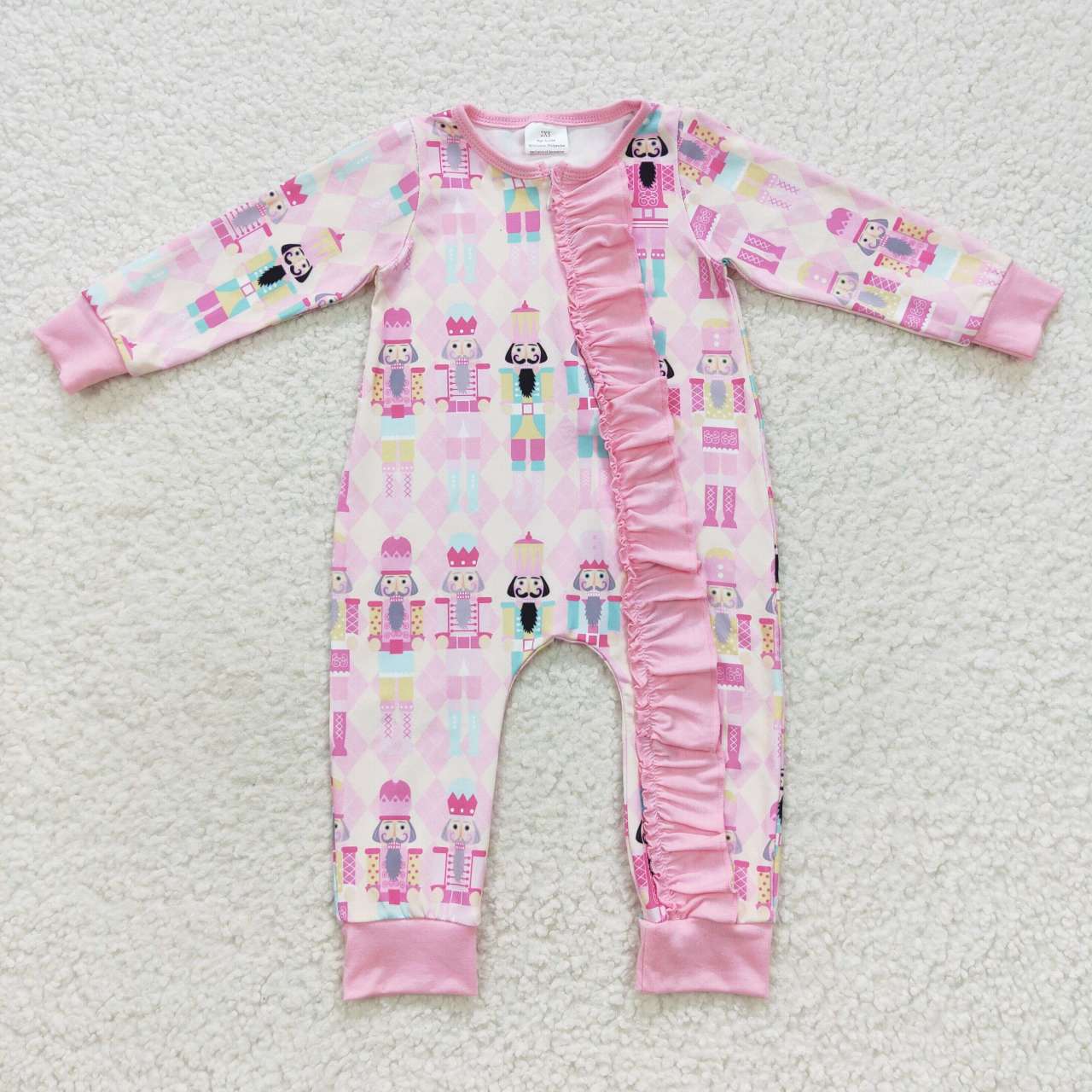 LR0509 Baby Girl Pink Long Sleeves One Piece Zipper Pink Romper