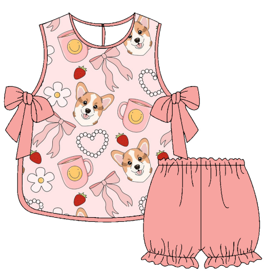 Baby Girl Strawberry Flower Bows Dog Sibling Matching Dress Romper Clothes Set ( Moq 5 Each style )