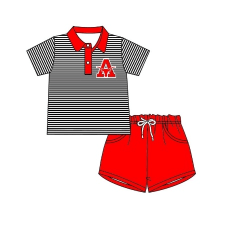 baby boy stripes polo shirt red pocket shorts team set