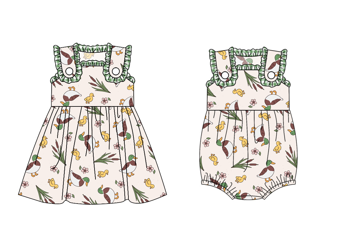 Baby Girl Duck Flower Sibling Matching Romper Dress ( Moq 5 Each Design )