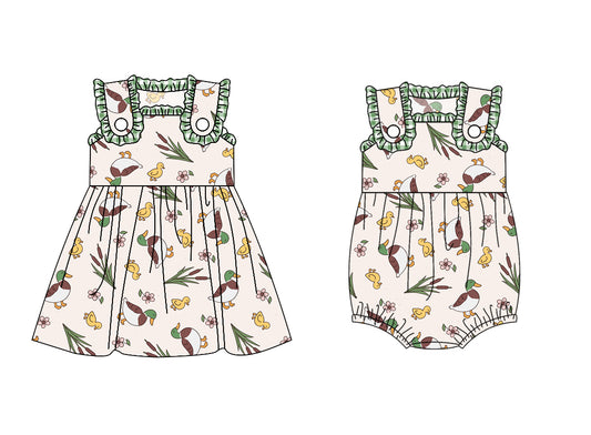 Baby Girl Duck Flower Sibling Matching Romper Dress ( Moq 5 Each Design )