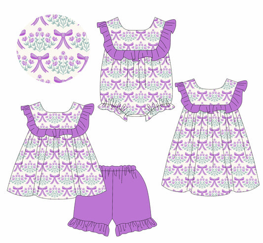 Baby Girl Flower Bows Purple Sibling Romper Dress Set ( Moq 5 Each Style ) 1.14