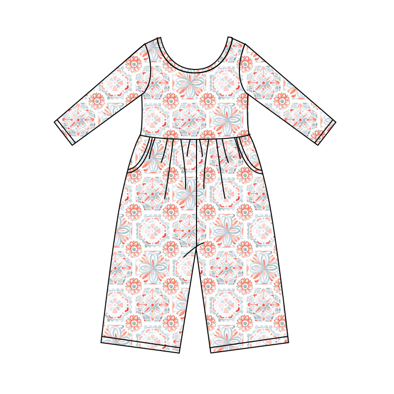 Baby Girl Long Sleeves Western Print Pocket Jumpsuit