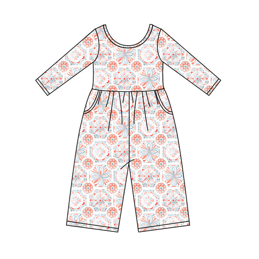 Baby Girl Long Sleeves Western Print Pocket Jumpsuit