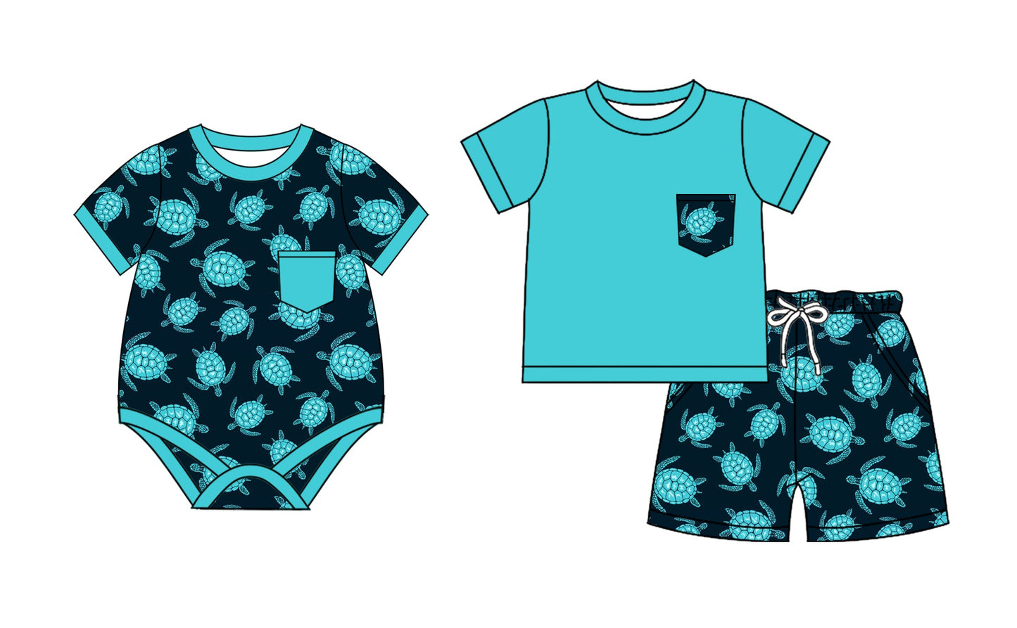 Baby Boy Short Sleeves Turtles Sibling Romper Set ( Moq 5 Each Style ) 2.20
