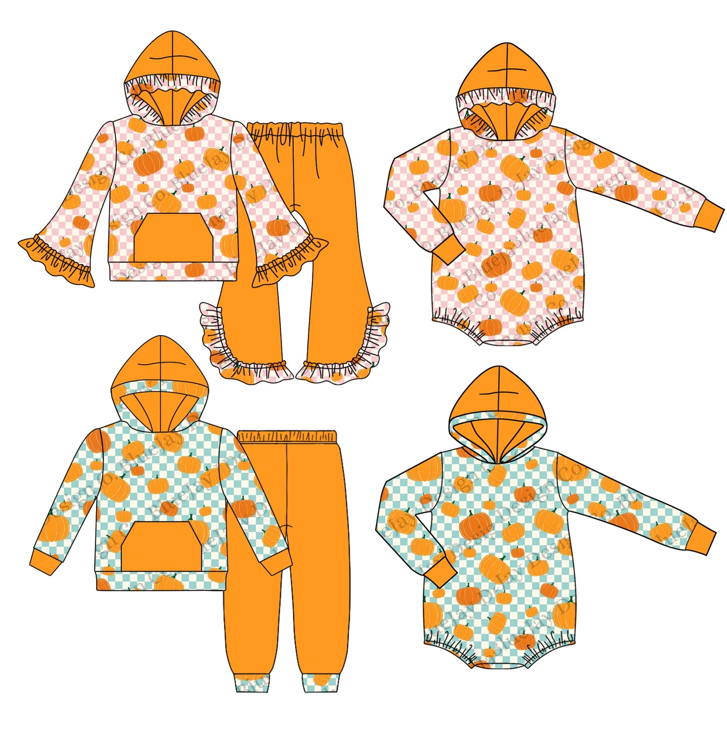 ( Moq 5 Each Style ) Baby Boy Girl Toddler Pumpkins Fall Sibling Romper Set