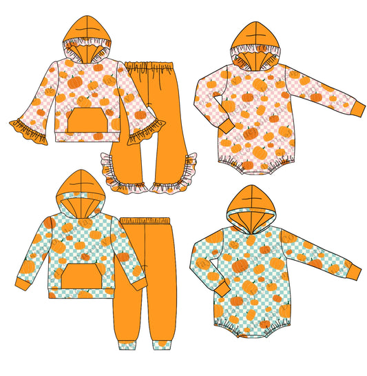( Moq 5 Each Style ) Baby Boy Girl Toddler Pumpkins Fall Sibling Romper Set