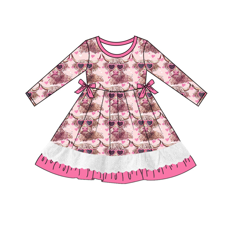 Baby Girl Long Sleeves Valentine Cow Hearts Dress